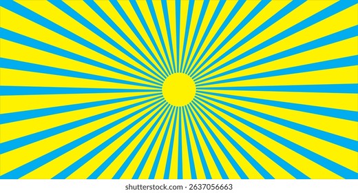 Horizontal retro groovy background with bright sunburst  in style 60s, 70s. Trendy colorful graphic print. Vector illustration
