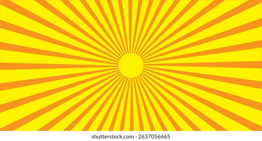 Horizontal retro groovy background with bright sunburst  in style 60s, 70s. Trendy colorful graphic print. Vector illustration