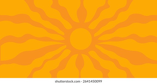 Horizontal retro groovy background with bright sunburst  in style 60s, 70s. Trendy colorful graphic print. Vector illustration