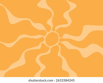 Horizontaler, retro-grooviger Hintergrund mit hellem Sonnenaufgang im Stil der 60er, 70er Jahre. Trendy bunter Grafikdruck