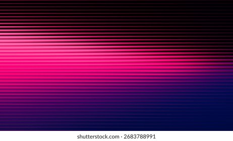 Horizontal patrón de vidrio acanalado con efecto de luz de neón radiante en vibrantes tonos púrpura rosa que crean sensación de alta velocidad y energía futurista. Ideal para fondos digitales, carteles, proyectos creativos