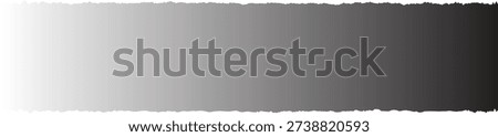 Horizontal ripped paper border with a black and white gradient on a transparent background for designs