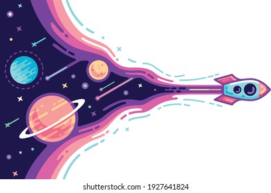 horizontal rocket launch in white background - Vector
