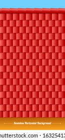 Horizontal roof tiles texture with wall and sky. Red tiles.