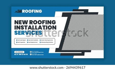 Horizontal roofing repair and installation services web banner design for home improvement promotions