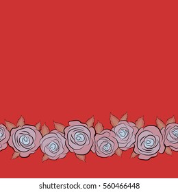 Horizontal rose flowers in beige, orange and gray colors, abstract, stylized with copy space. Seamless pattern can be used as greeting card, invitation card, for wedding, birthday or other holidays.