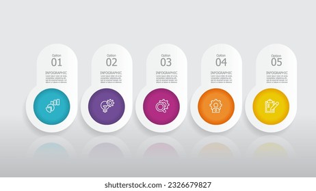 horizontal round circle steps timeline infographic element report background with business line icon 5 steps for any business-related presentation or publication vector illustration
