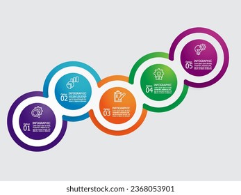 horizontal round circle steps timeline infographic element report background with business line icon 5 steps for any business-related presentation or publication vector illustration