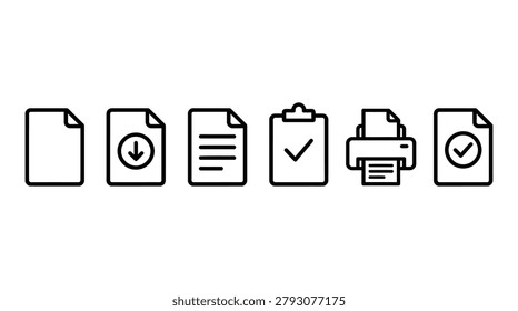 A horizontal row of outlined document icons