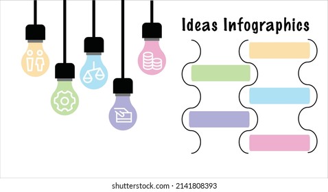 Horizontal row solid circular business annual infographic plan concept design vector with icons. Abstract vector flat design lightbulb idea icon