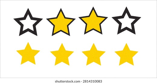 Horizontal rows of black and yellow five-pointed stars representing a rating or feedback system for user experience and interface design elements