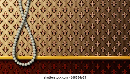 Horizontal Royal background with a pearl necklace and place for text. Vector illustration.