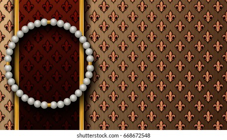Horizontal Royal background with a round pearl necklace. Vector illustration.