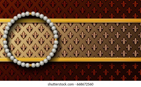 Horizontal Royal background with a round pearl necklace. Vector illustration.