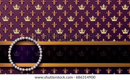 Horizontal Royal background with a round pearl necklace. Vector illustration.