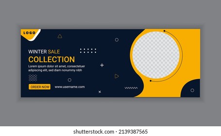 Horizontal sale banner design template in yellow and blue colour