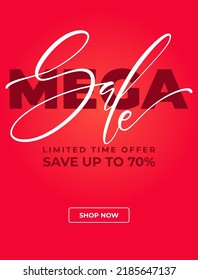 Horizontal sale vector banner template. Red color marketing template with words big sale, limited time offer, save up to 60 percent and button shop now.