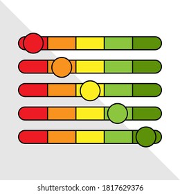 Horizontal scale with color gradation and engine. An indicator of emotions, feedback, quality, or reviews. Simple flat vector illustration