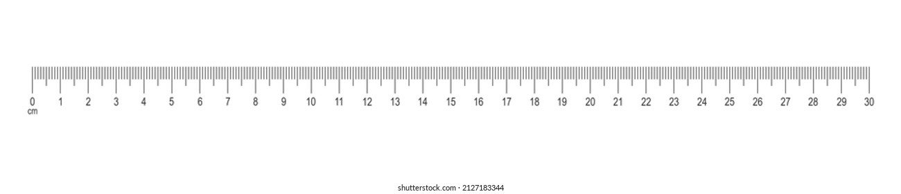 Escala horizontal de regla con marcado y números de 30 centímetros. Matemáticas de medición de distancia, altura o longitud o plantilla de herramienta de coser. Ilustración del contorno del vector