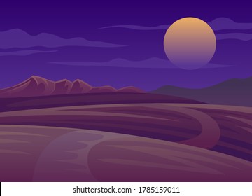 Escenario horizontal con iluminación de vectores panorámicos de atardecer y montaña