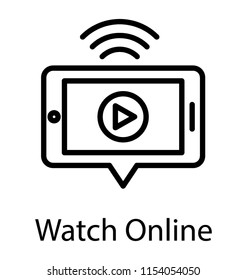 
A horizontal screen with play button and signals popping out of it, watch online concept 
