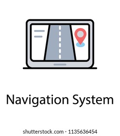 
A horizontal screen with road like path and pointing pin, an icon for mobile gps 
