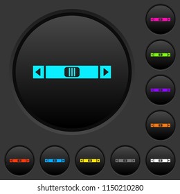 Horizontal scroll bar dark push buttons with vivid color icons on dark grey background