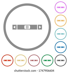 Horizontal scroll bar flat color icons in round outlines on white background