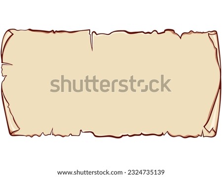 Horizontal scroll old papyrus paper. Ancient scroll with copyspace. Vector illustrations in color cartoon style isolated on white. Banner parchment with space for text