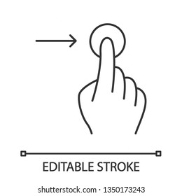 Horizontal scroll right gesture linear icon. Touchscreen gesturing. Human hand, fingers. Using sensory devices. Thin line illustration. Contour symbol. Vector isolated outline drawing. Editable stroke