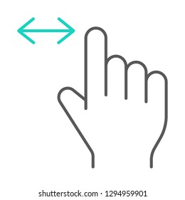 Horizontal scroll thin line icon, finger and gesture, hand sign, vector graphics, a linear pattern on a white background, eps 10.