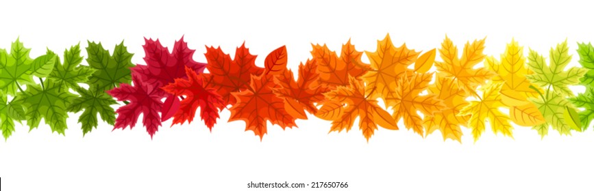 Horizontal seamless background with autumn colorful maple leaves. Vector illustration.