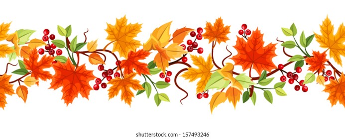 Horizontal seamless background with autumn leaves. Vector illustration.