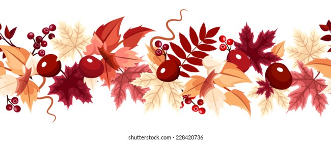 Horizontal seamless background with autumn leaves. Vector illustration. 