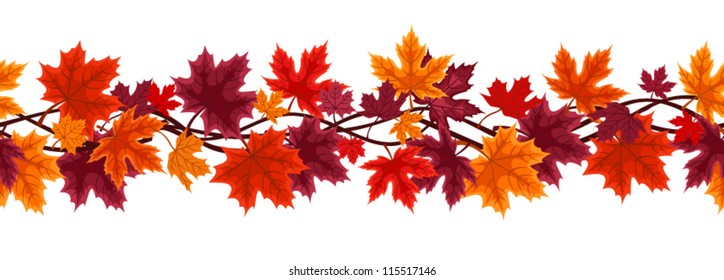 Horizontal seamless background with autumn maple leaves. Vector illustration.