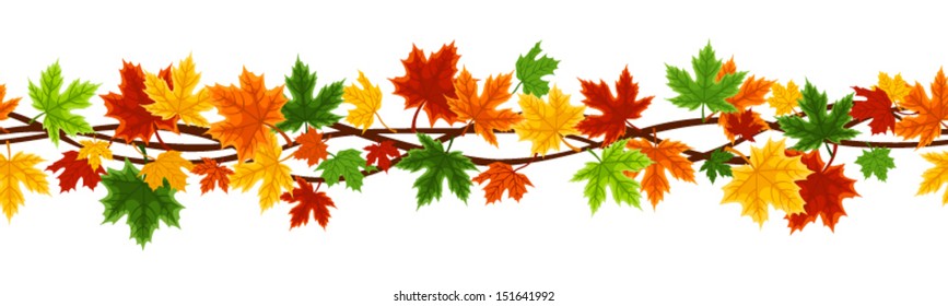 Horizontal seamless background with autumn maple leaves. Vector illustration.