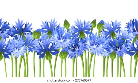 Horizontal seamless background with blue cornflowers. Vector illustration.