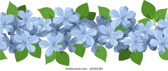 Horizontal seamless background with blue flowers. Vector illustration.