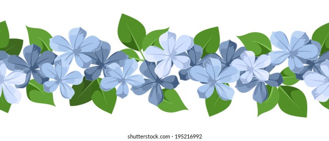Horizontal seamless background with blue flowers. Vector illustration.