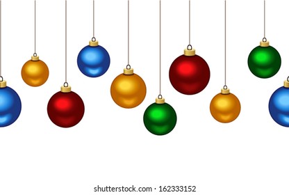 Horizontal seamless background with Christmas balls. Vector illustration. 