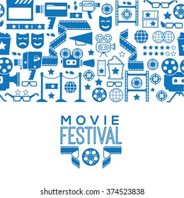 Horizontal seamless background with cinema decorative design elements. Cinema theatre illustration for web, flyers, print design.