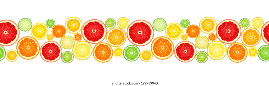 Horizontal seamless background with citrus fruits. Vector illustration.