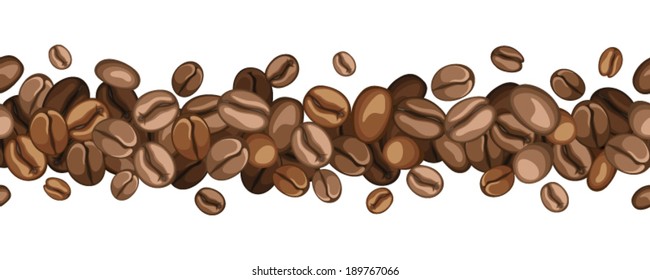 Horizontal seamless background with coffee beans. Vector illustration.