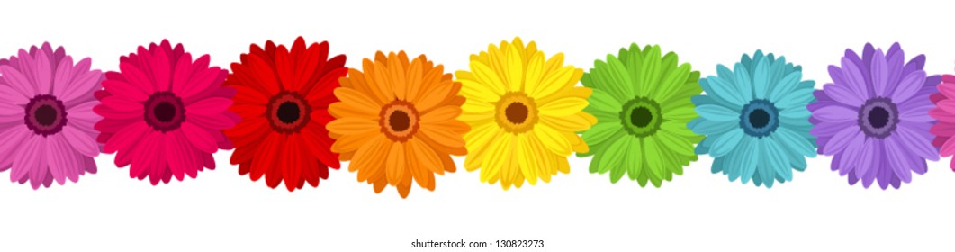 Horizontal seamless background with colored gerbera. Vector illustration.