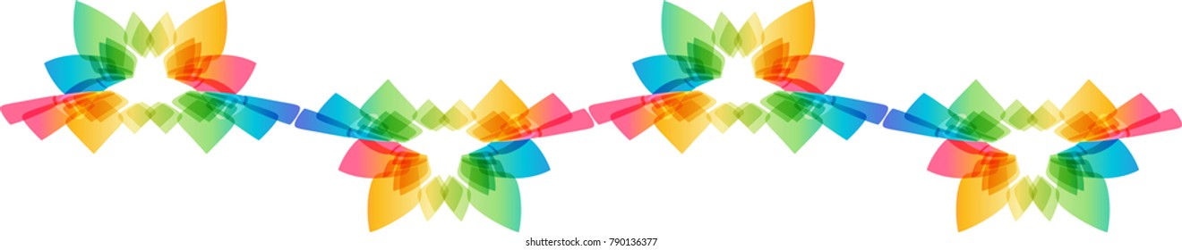 Horizontal seamless background with colorful abstract flowers isolated on white