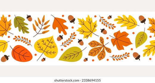 Horizontal seamless background with colorful autumn leaves. Vector illustration.