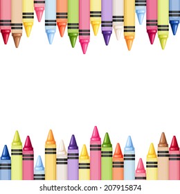 Horizontal seamless background with colorful crayons. Vector illustration.