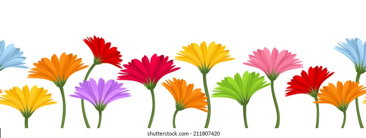 Horizontal seamless background with colorful gerbera flowers. Vector illustration.