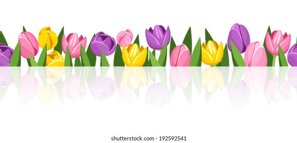 Horizontal seamless background with colorful tulip flowers. Vector eps-10.