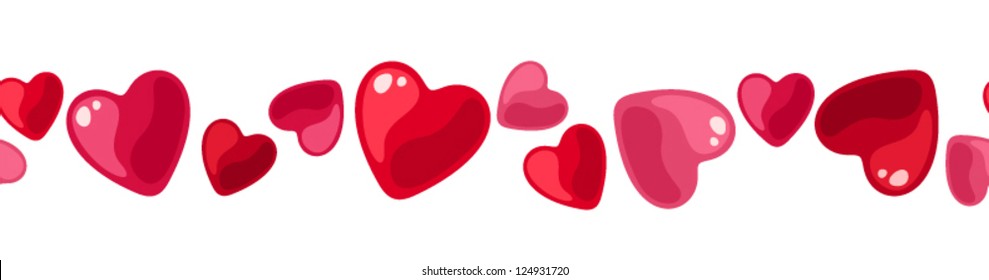 Horizontal seamless background with hearts. Vector illustration.